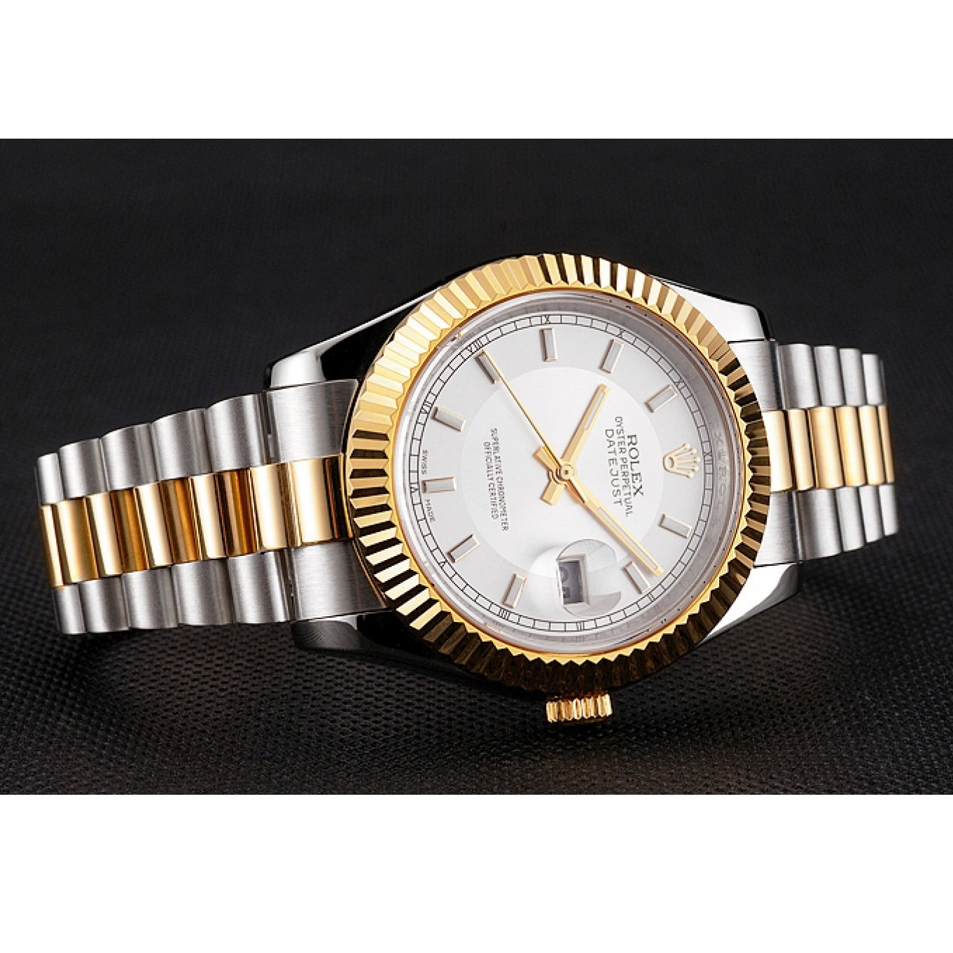 Rolex copies cheap Stainless Bracelet Gold Dial Gold Two Bezel Steel Tone Rolex Case White Datejust Swiss 0715